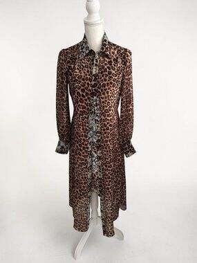WHBM Leopard Floral Print Button Down 2 Way Wear Dress Size 4